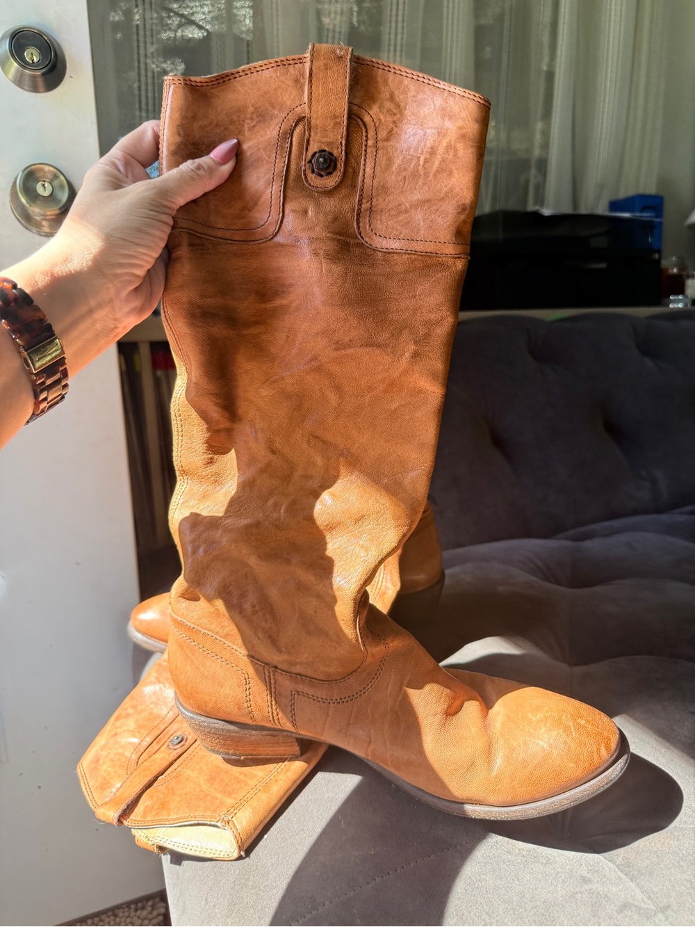 Frye 77204 Tall Leather Riding Boots 9B Cognac Brown Made in Mexico